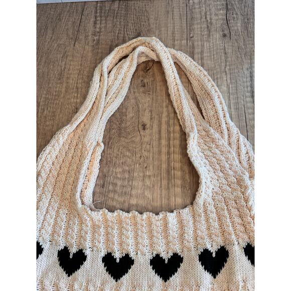 Knit Purse Black Heart Bag NEW FAST SHIP Travel Bag Boho Style Shoulder Bag - Picture 4 of 5